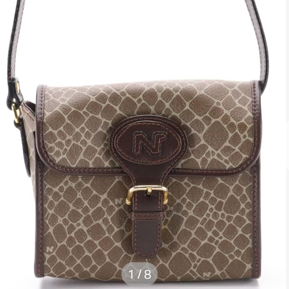 VINTAGE Nina Ricci Crossbody Bag in Giraffe Printed Canvas and Leather - Picture 2 of 8